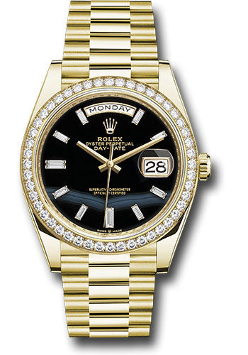 *Pre-Owned* Rolex Yellow Gold Day-Date 40 Watch - Diamond Bezel - Onyx Dial - President Bracelet
