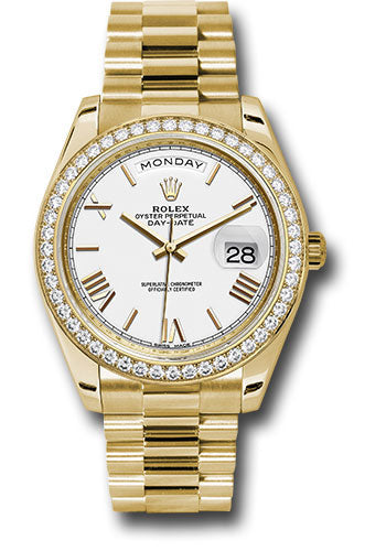 *Pre-Owned* Rolex Yellow Gold Day-Date 40 Watch - Bezel - White Bevelled Roman Dial - President Bracelet