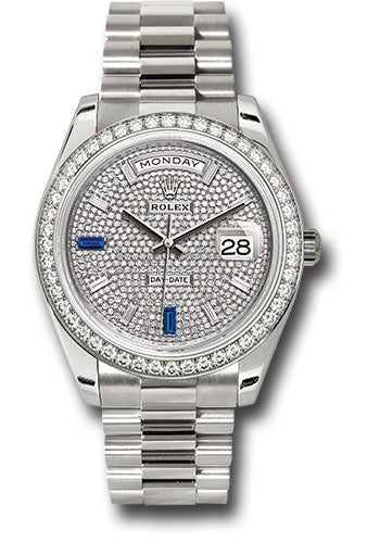 *Pre-Owned* Rolex White Gold Day-Date 40 Watch - White Gold Bezel - Diamond Paved Baguette Diamond Dial - President Bracelet