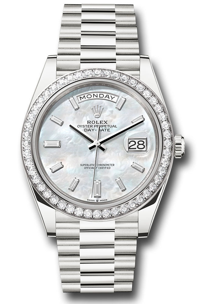*Pre-Owned* Rolex White Gold Day-Date 40 Watch - Diamond Bezel - White Mother-Of-Pearl Dial - President Bracelet