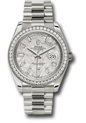 *Pre-Owned* Rolex White Gold Oyster Perpetual Day-Date 40 - Diamond Bezel - Meteorite Baguette Diamond Dial - President Bracelet