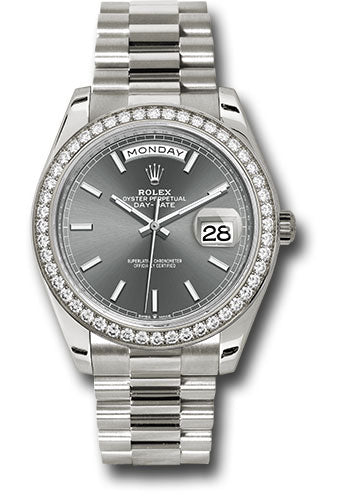 *Pre-Owned* Rolex White Gold Day-Date 40 Watch - Diamond Bezel - Slate Index Dial - President Bracelet