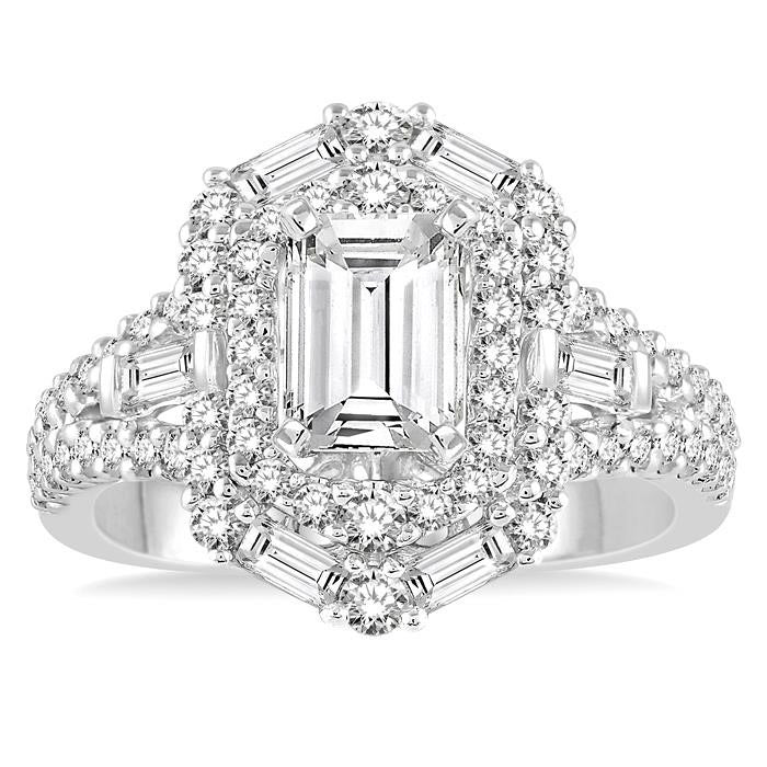 Emerald Shape Semi-Mount Halo Diamond Engagement Ring