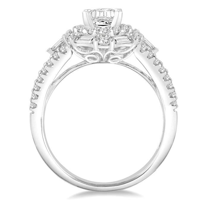 Emerald Shape Semi-Mount Halo Diamond Engagement Ring