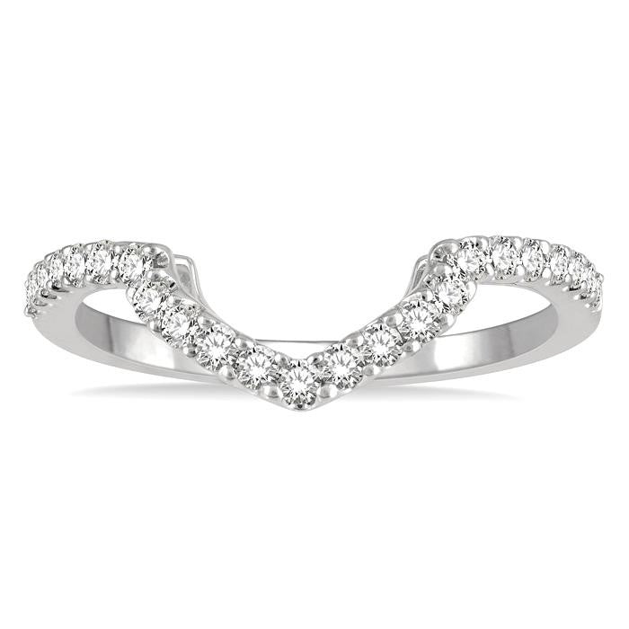 1/4 Ctw Chevron Round Cut Diamond Wedding Band in 14K White Gold