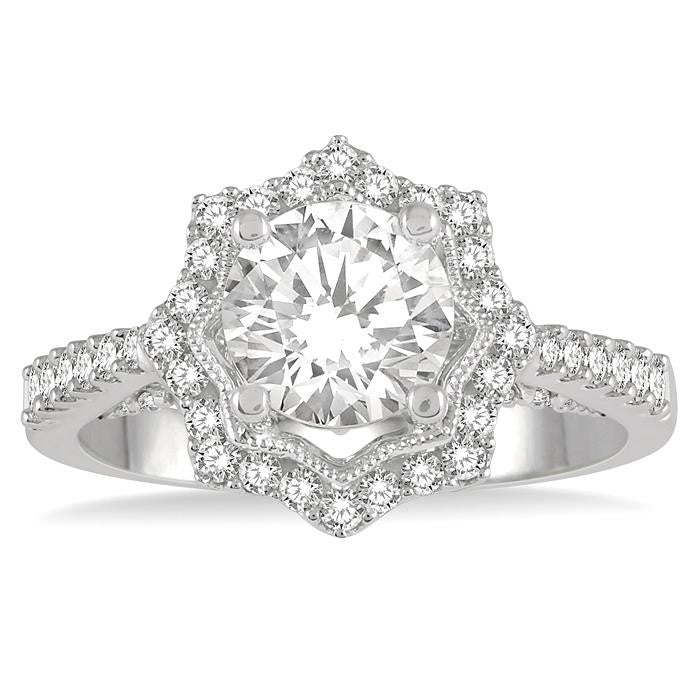 5/8 Ctw Star Border 6.5MM Round Cut Diamond Semi-Mount Engagement Ring in 14K White Gold