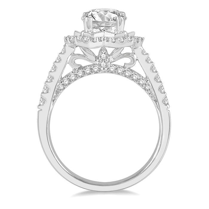 5/8 Ctw Star Border 6.5MM Round Cut Diamond Semi-Mount Engagement Ring in 14K White Gold