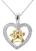 Two-Tone Paw Print Heart Pendant front view