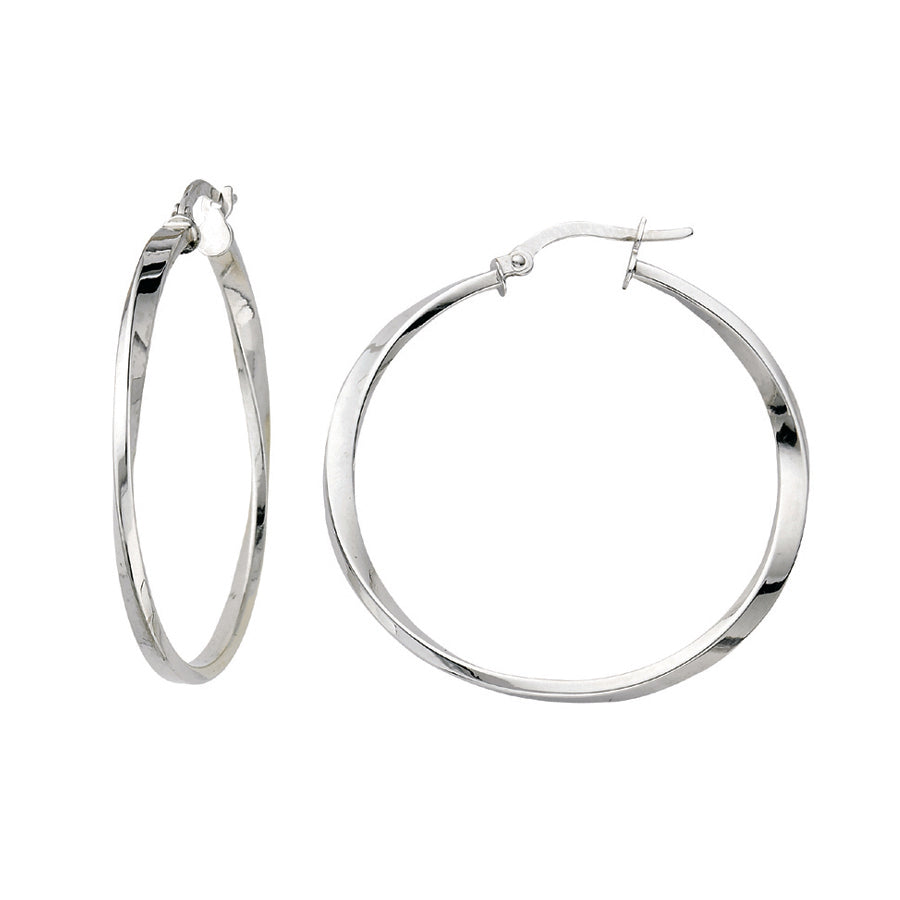 14k White Gold Polished Twist Hoop Earrings 