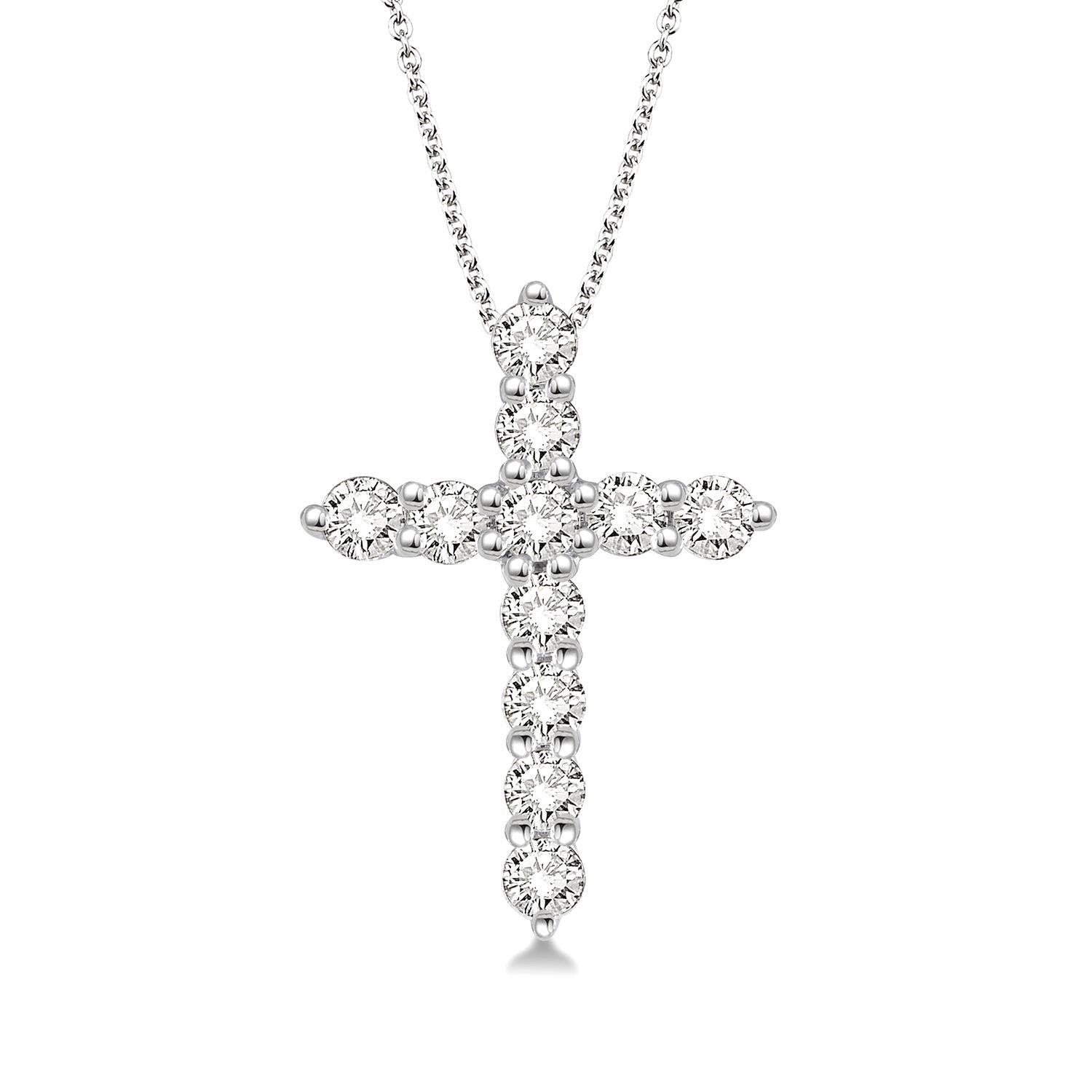 White Gold Diamond Cross Pendants Front View
