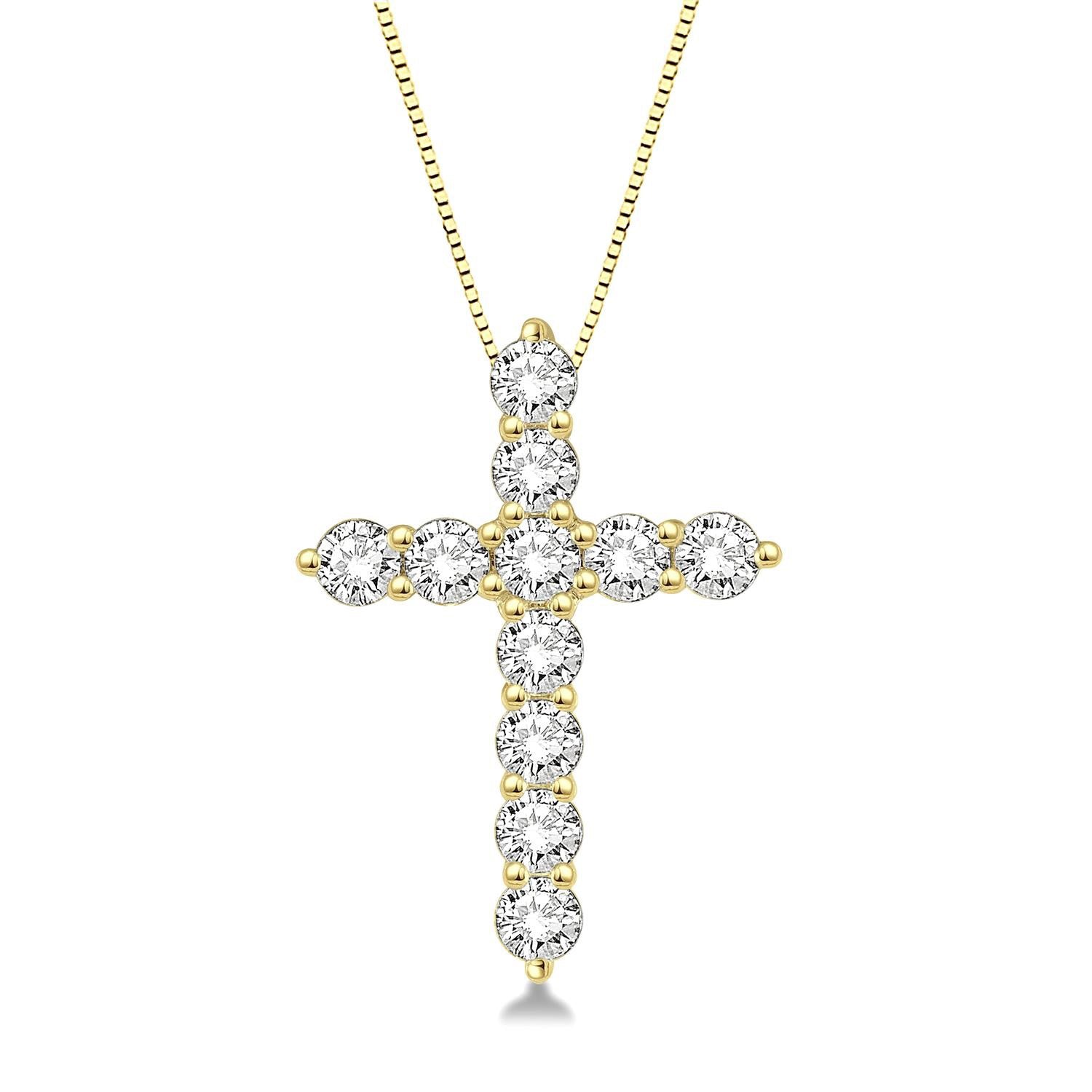Yellow Gold Diamond Cross Pendants Front View
