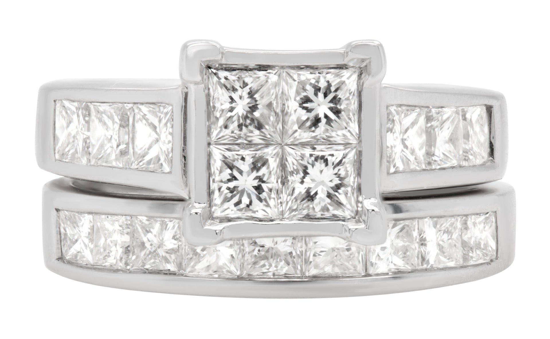 Radiance Quartet Princess-Cut Diamond Ring Bridal Set 4ctw