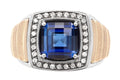 Two-Tone Blue Sapphire and Diamond Halo Ring