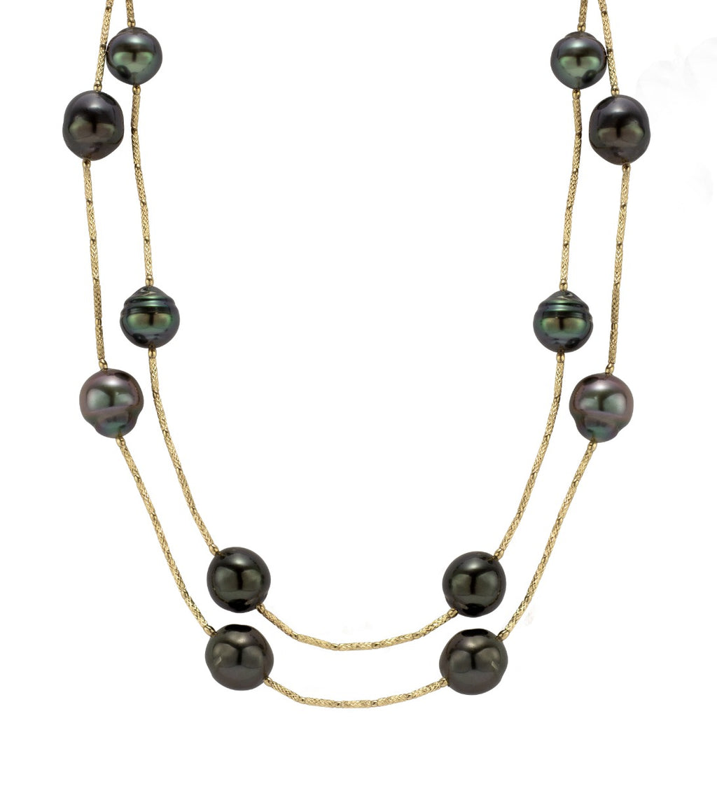 Eclipse Twin Strand Black Pearl Necklace