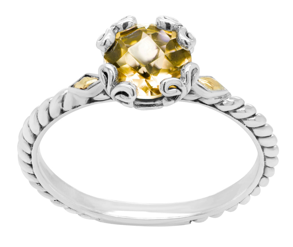 Golden Citrine and Gold Accent Vintage-Style Ring