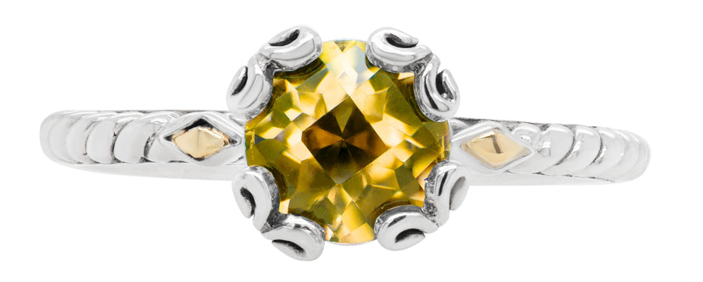Golden Citrine and Gold Accent Vintage-Style Ring