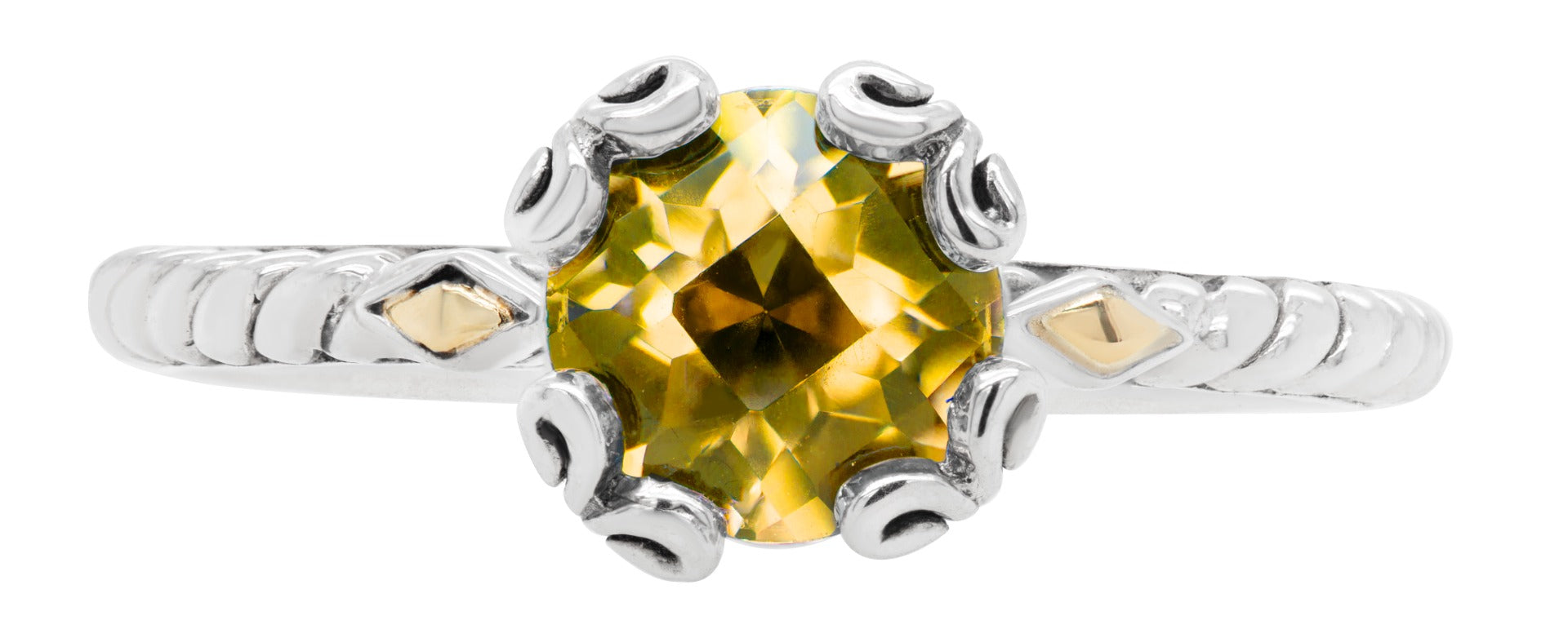 Golden Citrine and Gold Accent Vintage-Style Ring