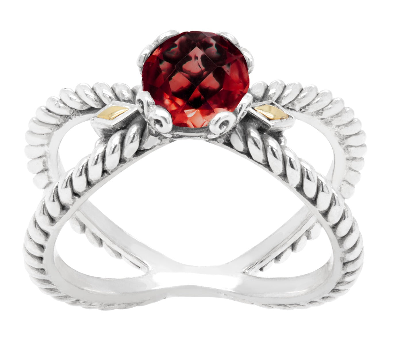 Ravelle Garnet Scrollwork Ring