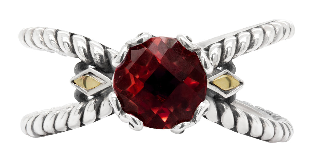 Ravelle Garnet Scrollwork Ring