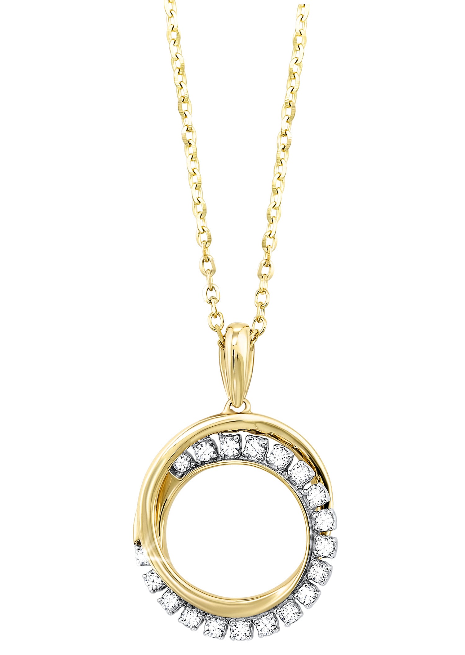 Front View 14k Yellow Gold Diamond Double Circle Pendant