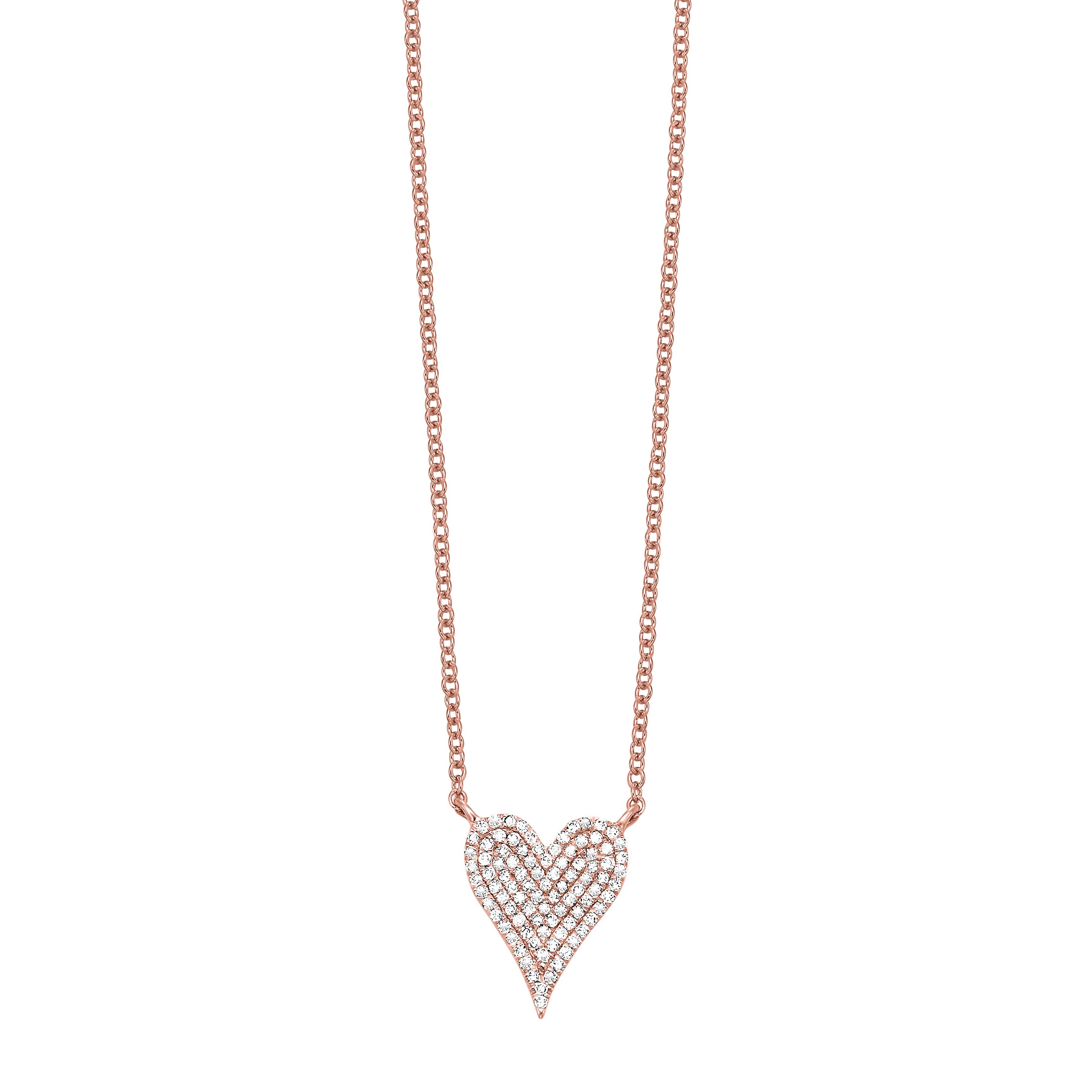 Front view 14k Rose Gold Diamond Heart Pendant