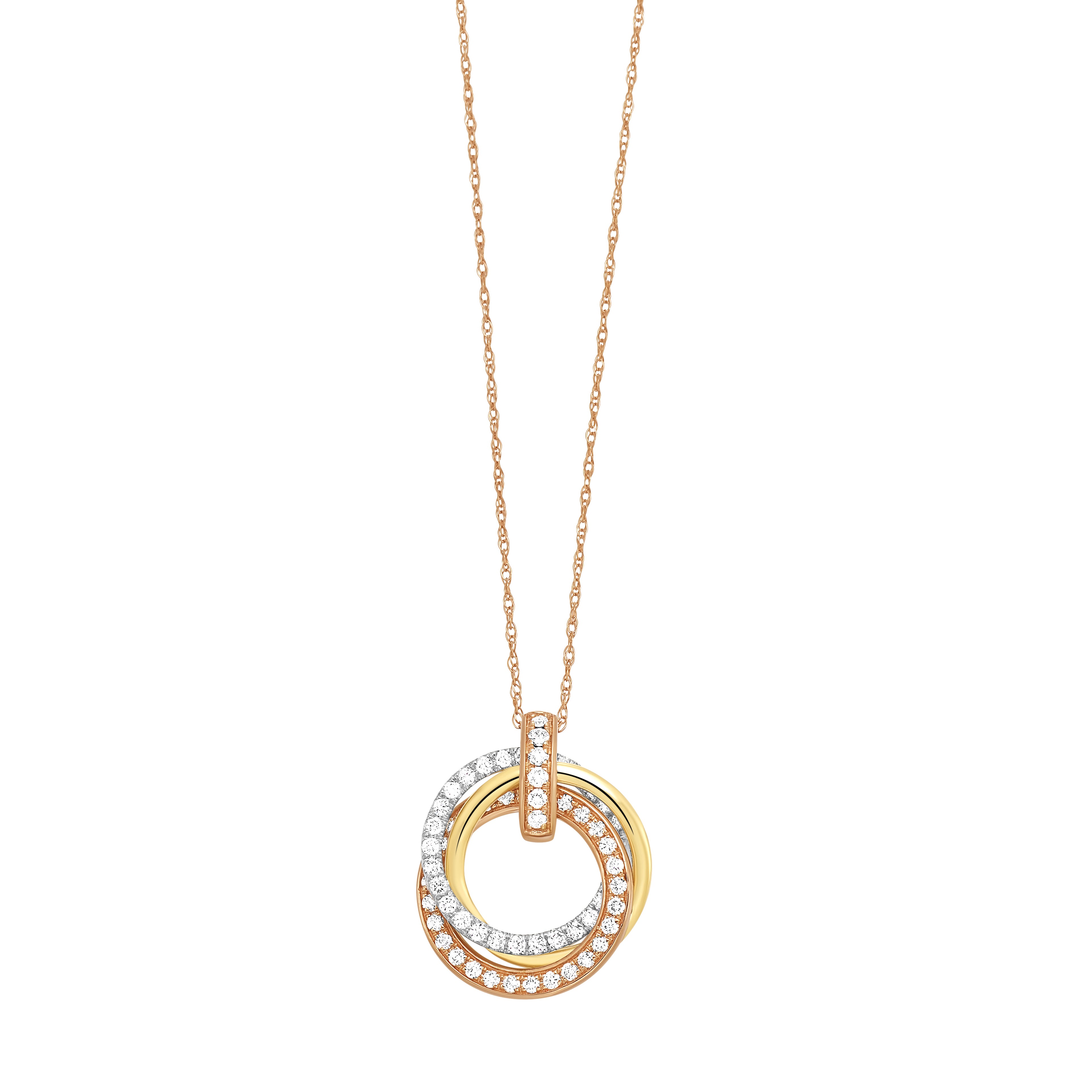 Front View 14k Tri Color Diamond Pendant