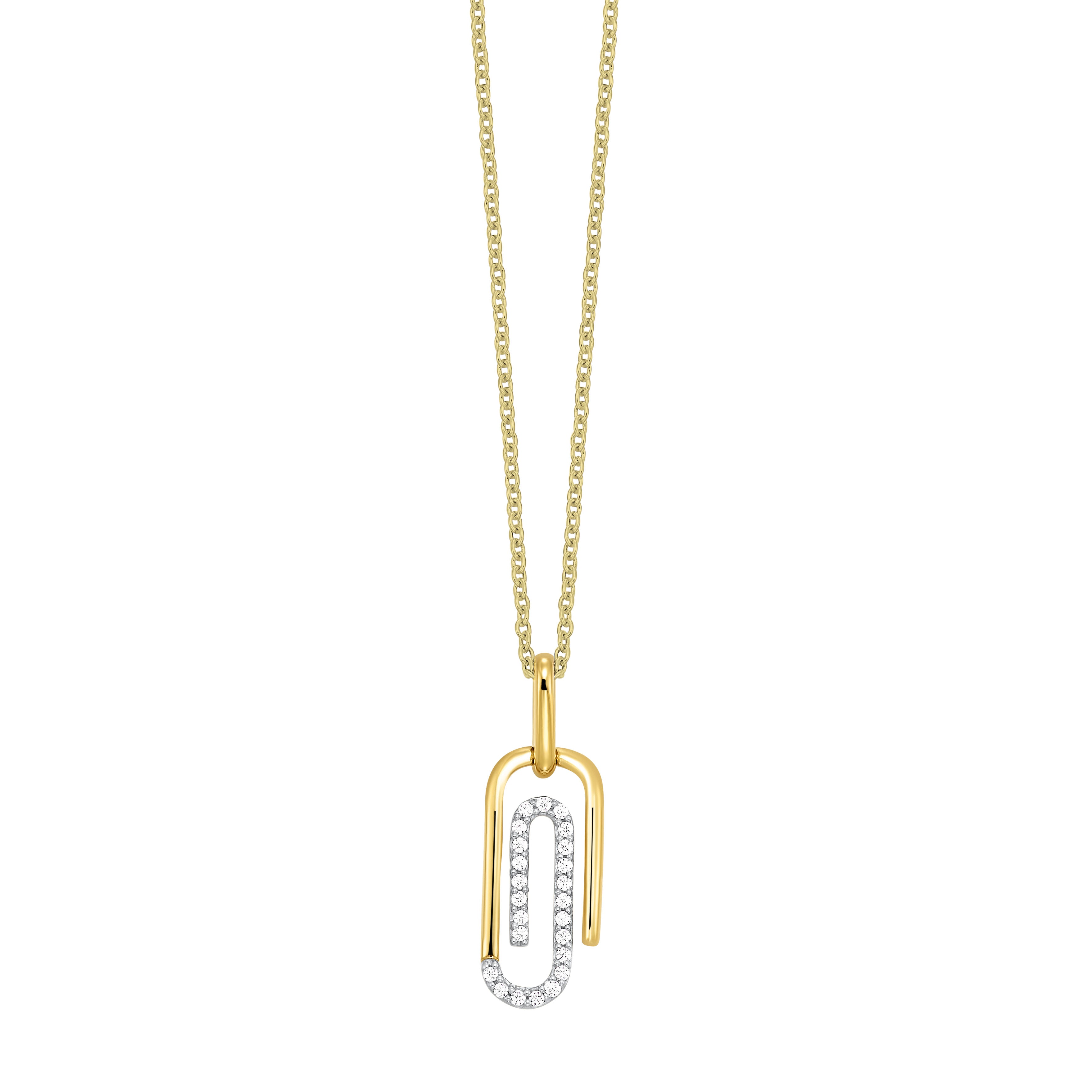 Front View Yellow Gold and Diamond Paperclip Pendant