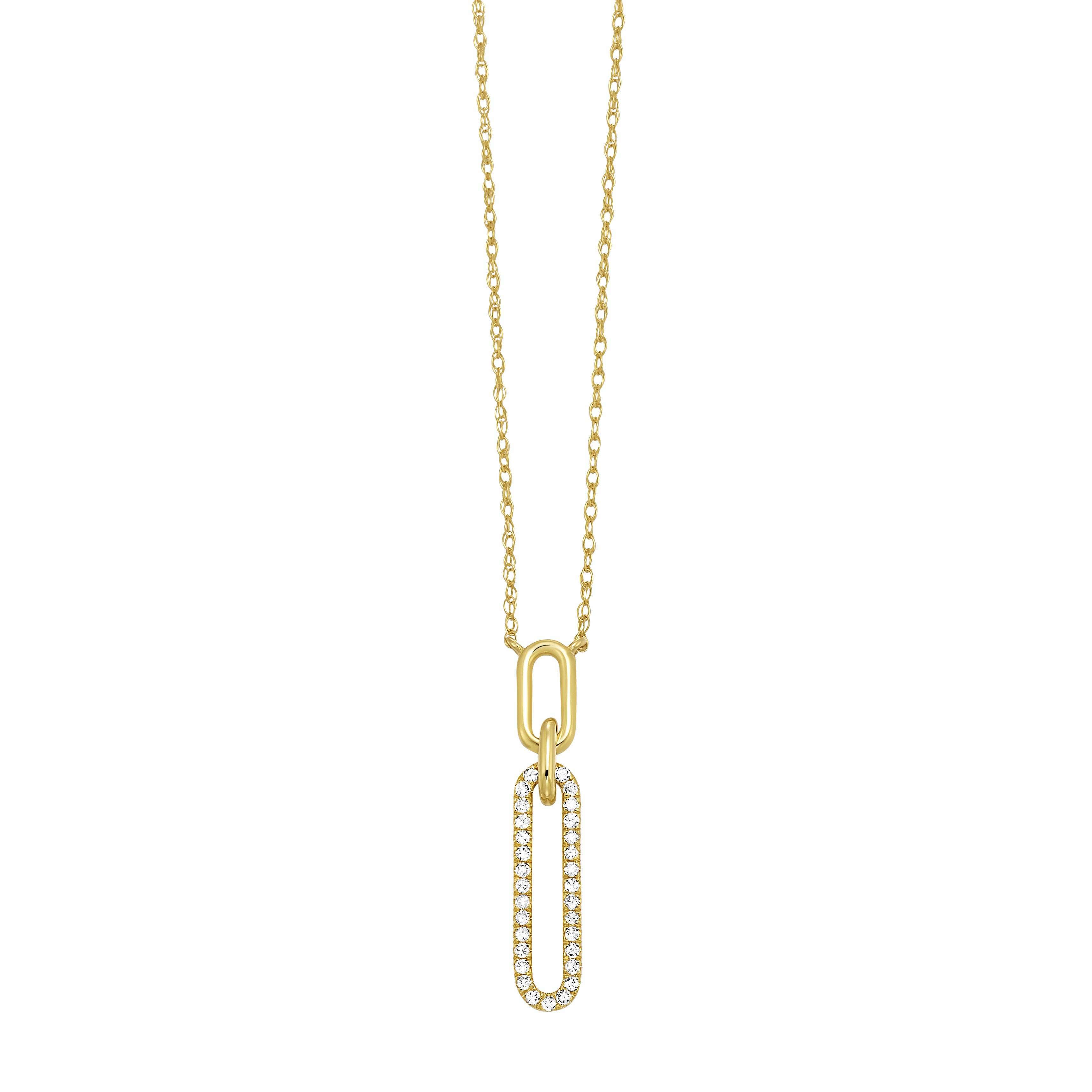 10K Yellow Gold And Diamond Paperclip Necklace