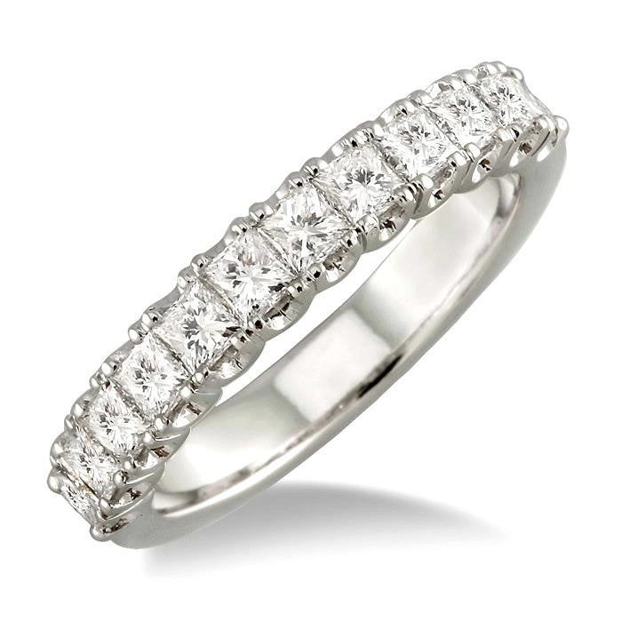 1 1/5 Ctw Princess Cut Diamond Matching Wedding Band in 14K White Gold