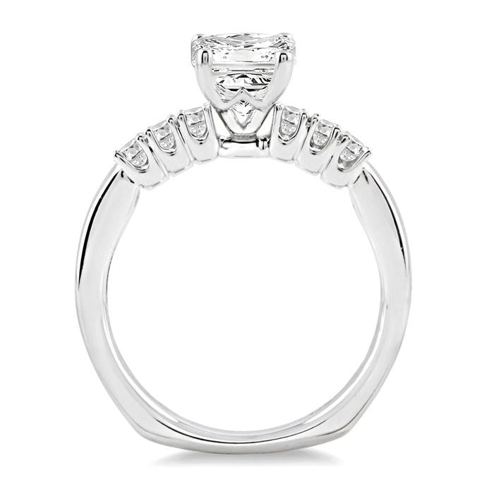 1 Ctw Diamond Engagement Ring with 5/8 Ct Princess Cut Center Stone in 14K White Gold