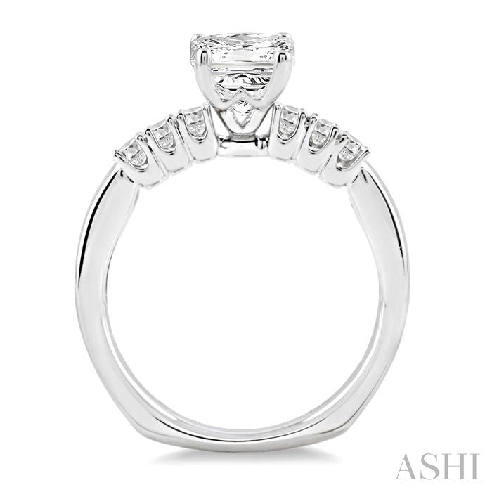 1 Ctw Diamond Engagement Ring with 5/8 Ct Princess Cut Center Stone in 14K White Gold