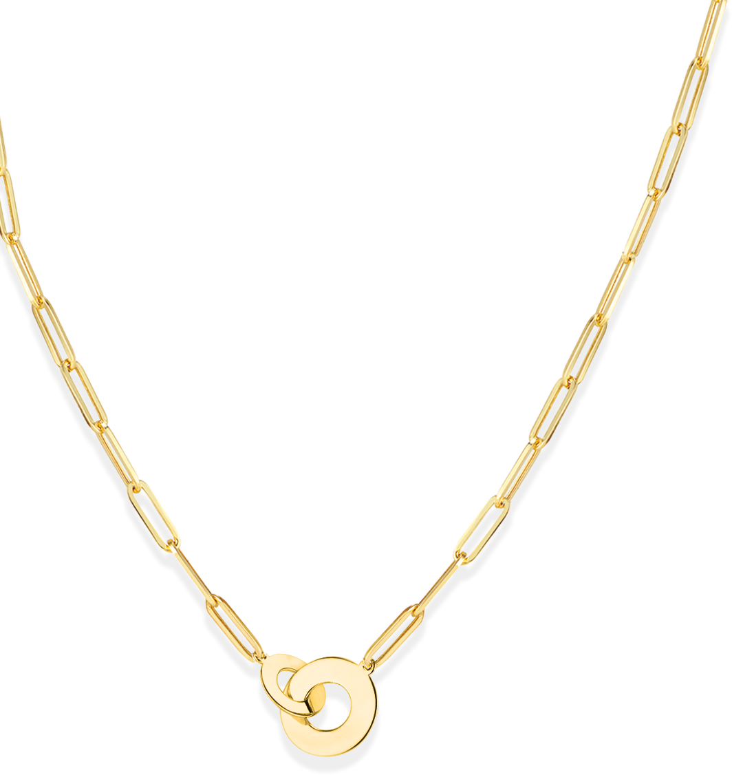 14k Yellow Gold Interlocking Disc Paperclip Link Necklace
