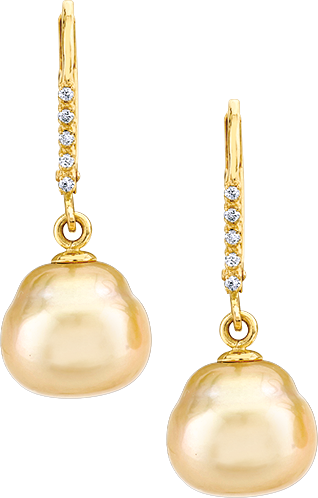 14k Yellow Gold Golden South Sea Pearl Earring