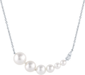 14k White Gold Graduated Akoya Pearl and Diamond Necklace