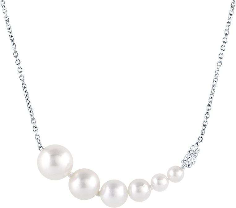 14k White Gold Graduated Akoya Pearl and Diamond Necklace