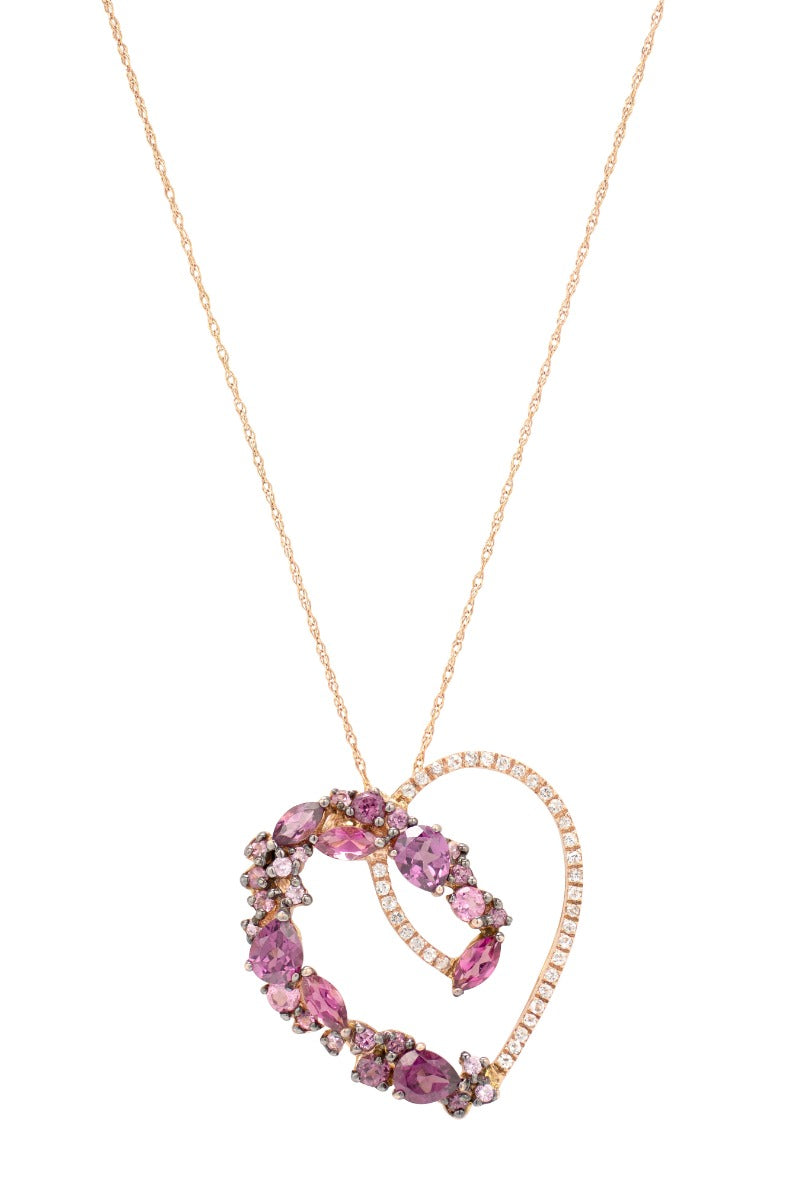 Pink Gemstone and Diamond Heart Pendant Necklace