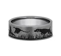 The Pointer This ring is a 7mm comfort fit design made with Grey Tantalum and features a Pointer and Pheasant scenic design.