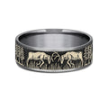 The Rut Yellow Gold This 7mm comfort fit ring is made with Grey Tantalum and features a deer fight design