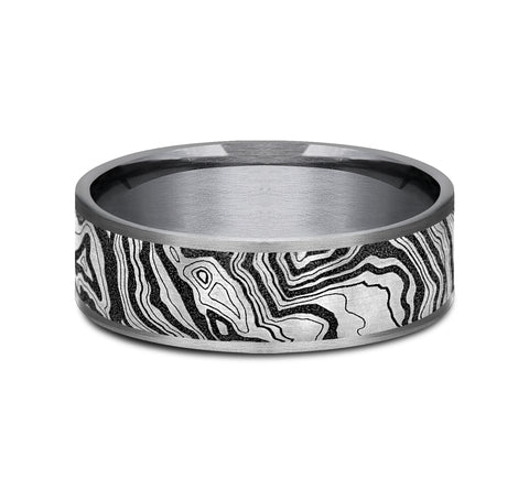 The Explorer This 7mm comfort fit ring is made with Grey Tantalum, featuring a Topography design