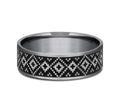 The Isle This 7mm comfort fit ring is made with Grey Tantalum and Grey/Black Titanium, featuring a Fair Isle design