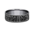 The Kennedy This 8mm comfort fit ring is made with Grey Tantalum, featuring a Kennedy half dollar design