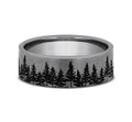 The Evergreen This 7mm comfort fit ring is made with Grey Tantalum , featuring a treeline design