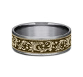The Spur Yellow Gold This 7.5mm comfort fit ring is made with Grey Tantalum and 14k Yellow Gold , featuring a Large barrel script design