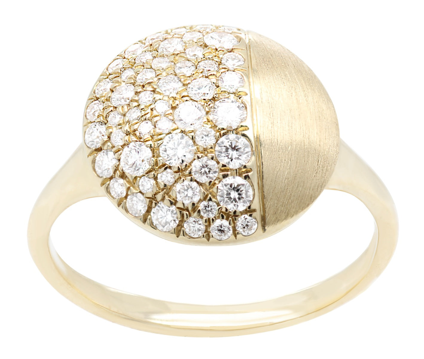 Pave Diamond and Brushed Gold Dome Ring .46CTW