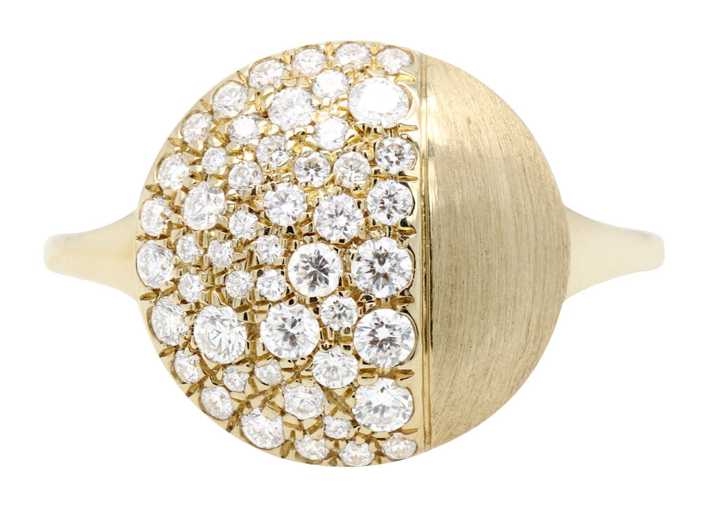 Pave Diamond and Brushed Gold Dome Ring .46CTW