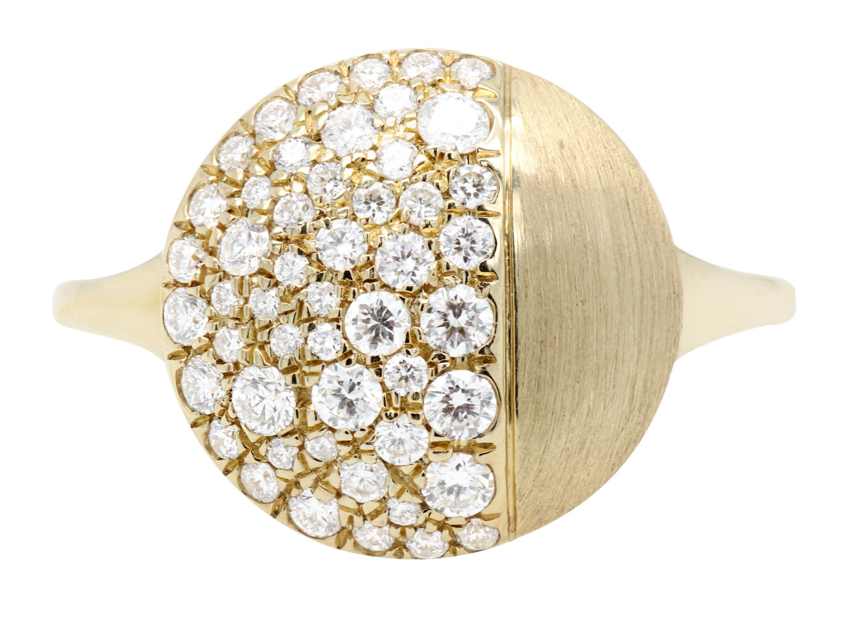 Pave Diamond and Brushed Gold Dome Ring .46CTW