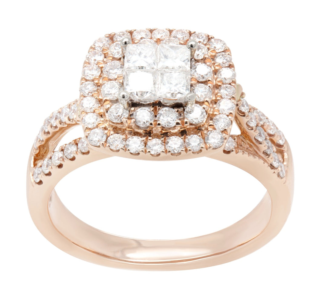 Rose Gold Princess-Cut Diamond Halo Ring