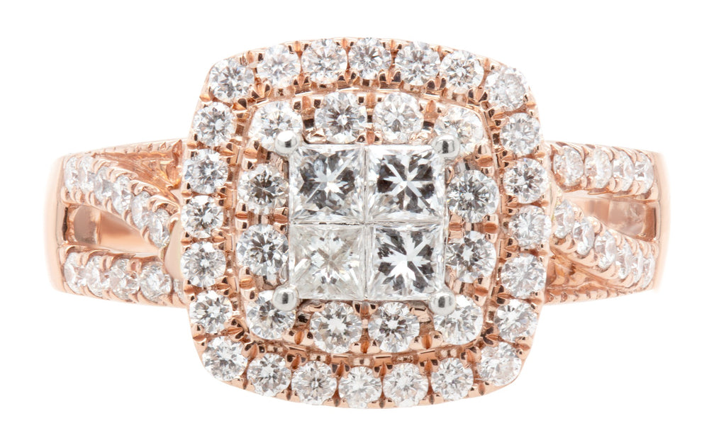 Rose Gold Princess-Cut Diamond Halo Ring