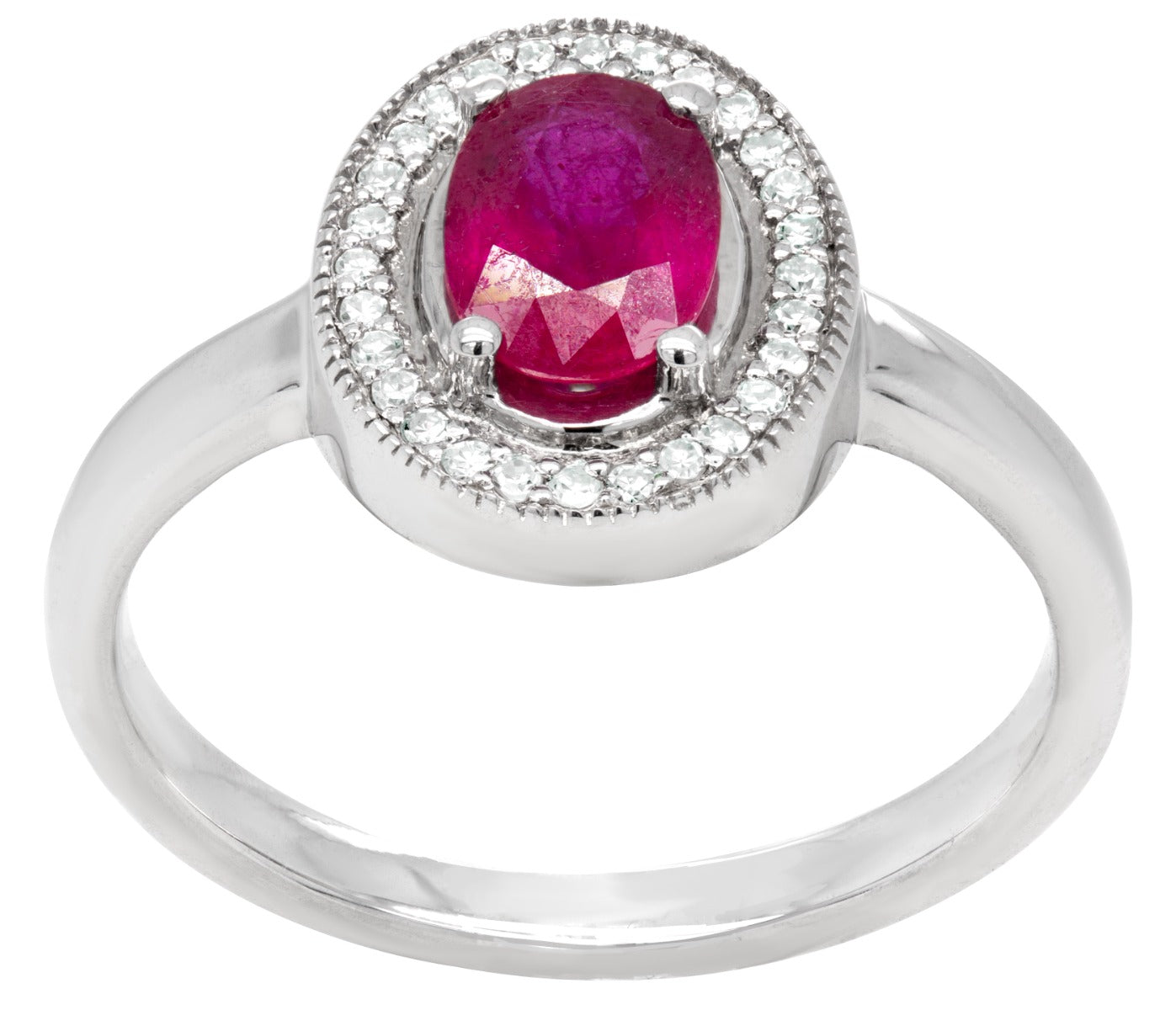 Oval Ruby and Diamond Halo Ring