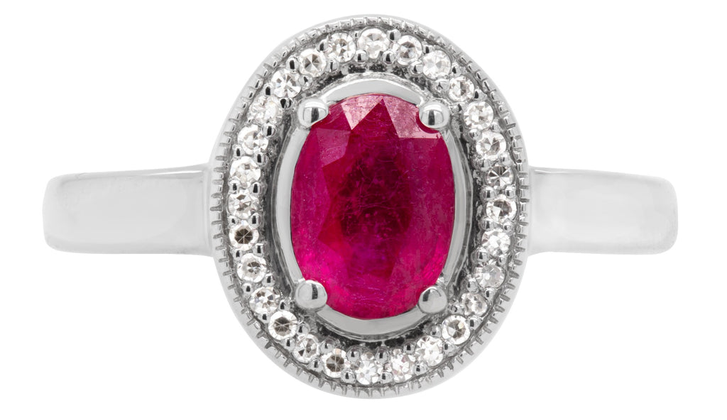 Oval Ruby and Diamond Halo Ring